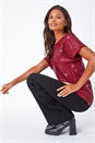 Wine Embellished Sequin Top, Image 1 of 5