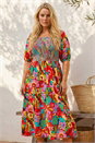 Pink Curve Floral Shirred Midi Dress, Image 2 of 4