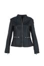 Black 'Chiara' Mandarin Collar Real Leather Biker Jacket, Image 2 of 5