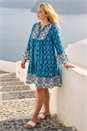 Blue Curve Contrast Print V-Neck Midi Dress, Image 2 of 4