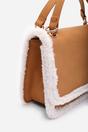 Tan Freesia Top Handle Satchel Borg Trim Tote Bag, Image 5 of 8