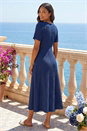 Navy  Textured Wrap Bodice Midi Dress, Image 3 of 4