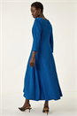 Royal Blue Textured Wrap Midi Dress, Image 3 of 5