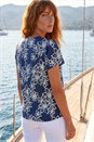 Navy  Textured Floral Print Tie Front Top, Image 2 of 4