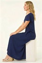 Navy  Side Tie Detail Midi Dress, Image 3 of 6