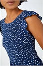 Navy  Frill Sleeve Spot Shirred Midi Dress, Image 4 of 5