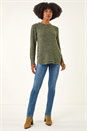 Khaki Button Detail Curved Hem Jumper, Image 3 of 6
