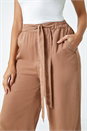 Tan Elastic Tie Waist Wide Leg Trousers, Image 5 of 7