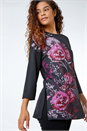 Black Floral Embellished Tunic Top , Image 1 of 5
