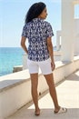 Navy  Ikat Print Linen Blend Shirt, Image 3 of 4