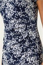 Navy  Floral Print Pleat Detail Shift Dress, Image 5 of 5