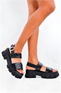 Black Quilted Chunky Rigid Sandals, Image 1 of 4