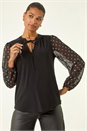 Black Chiffon Foil Spot Top, Image 4 of 5