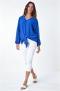 Royal Blue Plain Long Sleeve Tie Front Top, Image 2 of 5