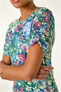 Green Ditsy Floral Print Stretch Short Dress, Image 5 of 5