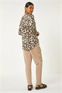 Tan Animal Print Shoulder Pleat Shirt, Image 3 of 5