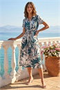 Black Petite Leaf Print Tie Midi Dress , Image 2 of 4