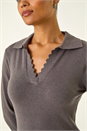 Dark Grey Scallop Detail Knitted Midi Dress, Image 5 of 5