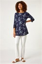 Navy  Floral Lace Cuff Stretch Top, Image 2 of 5