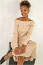 Beige Floral Bardot Knit Midi Dress, Image 4 of 5