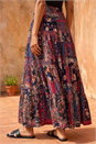 Red Boho Floral Shirred Waist Maxi Skirt, Image 3 of 4