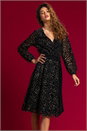 Black Leopard Print Shimmer Lace Wrap Skater Dress, Image 1 of 5