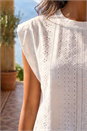 Ivory  Broderie Cap Sleeve Stretch Top, Image 4 of 4