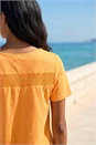 Orange Shirred Shoulder T-Shirt, Image 4 of 4