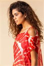 Red Cold Shoulder Tie Dye Print Top , Image 4 of 4