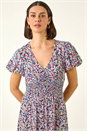 PINK Abstract Print Shirred Midi Dress, Image 4 of 5