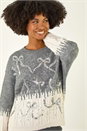 Grey Jacquard Bow Knit Jumper, Image 4 of 5