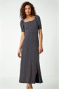 Black Polka Dot Print Midi Dress, Image 3 of 5