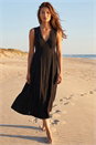 Black Lace Trim V-Neck Midi Dress , Image 2 of 4