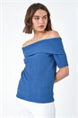 Denim Textured Stretch Bardot Top, Image 2 of 6