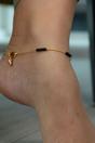 Gold Golden Brass Black Pearl Minimalist Thin Slim Foot Payal Anklet, Image 2 of 2