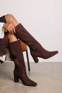 Dark Brown 'Xenia' Knee High Heeled Boots With Side Zip, Image 6 of 6