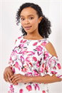 Pink Petite Floral Print Cold Shoulder Chiffon Top, Image 4 of 4