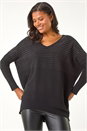 Black Relaxed Sparkly V-Neck Knitted Jumper, Image 4 of 5