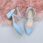 Light Blue AJVANI Light Blue Mid Block Heel Crossed Strap Pointed Toe 2 Part Heels, Image 4 of 6