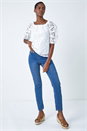 Ivory  Paisley Lace Ruched Sleeve Bardot Top, Image 4 of 5