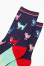 Navy Blue Bamboo Socks - Navy/Multi, Cats, Image 3 of 4