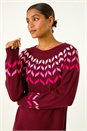 Wine Chevron Print Knit Dress, Image 4 of 5