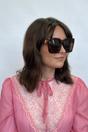 Brown SVNX Brown Oversized Sunglasses with Gold Chain Detail, Image 5 of 6