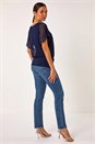 Navy  Printed Burnout Bubble Hem Top, Image 3 of 5