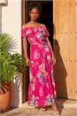 Pink Floral Print Bardot Belted Maxi Dress, Image 2 of 4