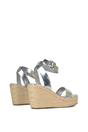 Silver 'Linda' Strappy Platform Woven Wedge Heel Sandals, Image 4 of 5