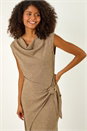 Beige Dusk Cowl Neck Buckle Midi Dress, Image 4 of 5