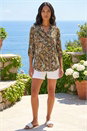 Khaki Floral Print Stretch Shirt, Image 2 of 4