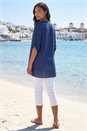 Navy  V-Neck Wrap Hem Tunic Top, Image 3 of 4