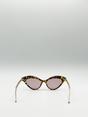 Brown Cat-Eye Sunglasses with Thin Chain Arm Tortoise, Image 5 of 6